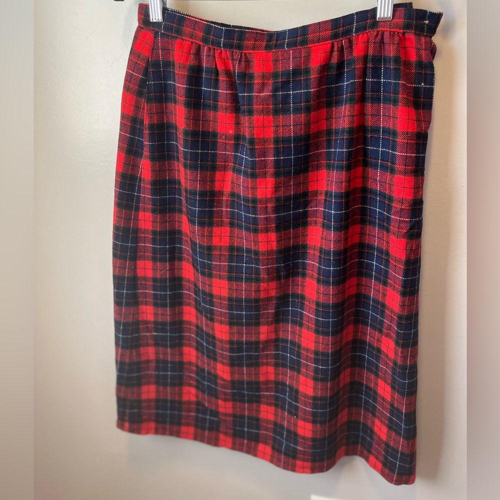 Vintage Pendleton red wool plaid midi skirt mason tartan size 12